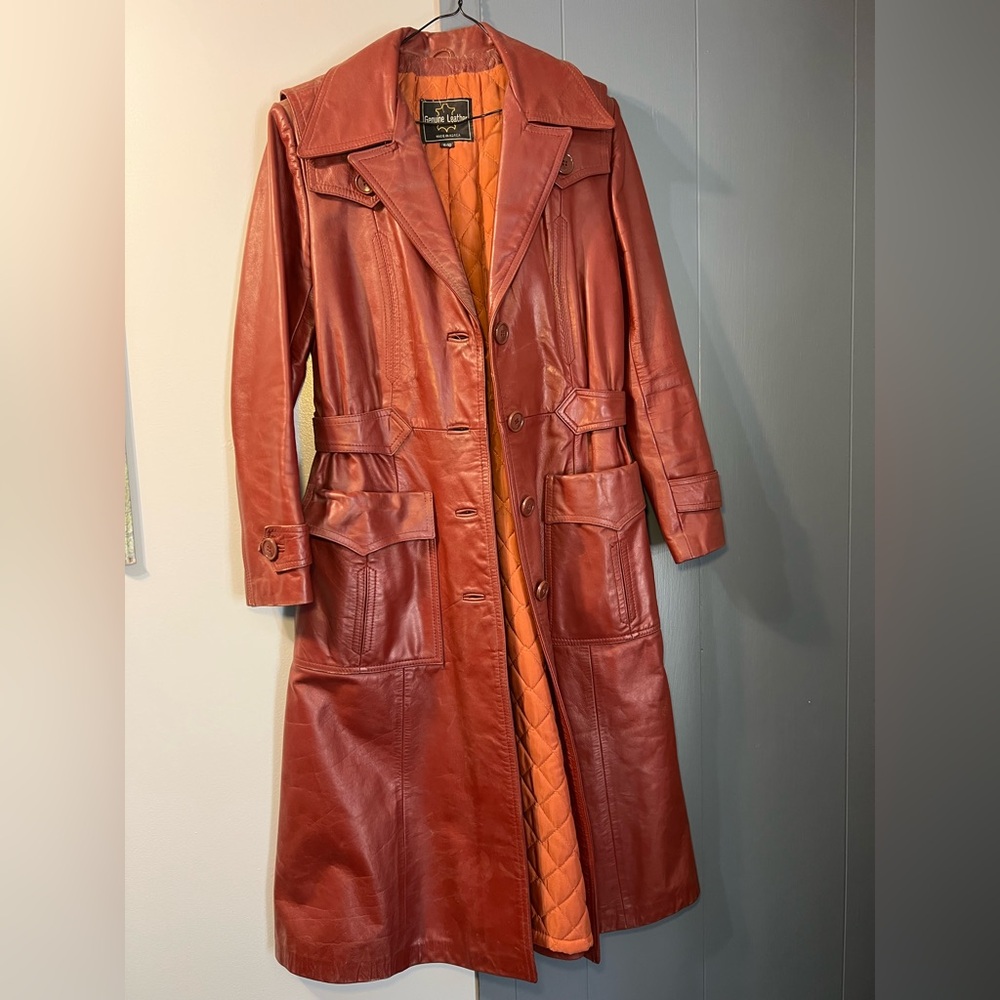 Vintage Women's Leather Trench Coat - Rust